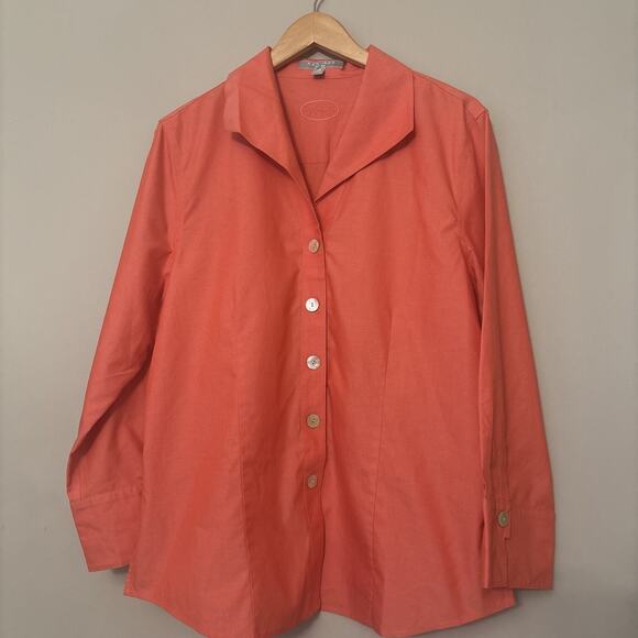 Foxcroft Non-Iron Shirt Button Down Orange Coral Cotton 16 - Picture 1 of 10